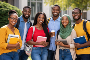 Group of African tutors on campus
